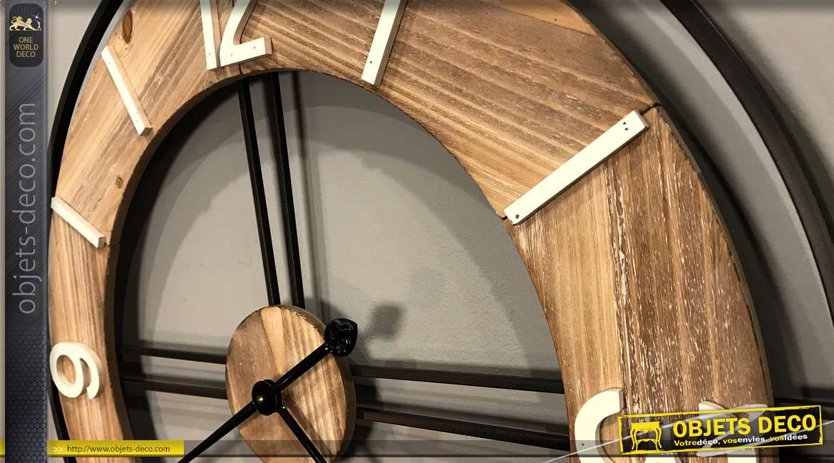 Horloge en bois et métal teintes claires Ø70 - A la bonn'heure