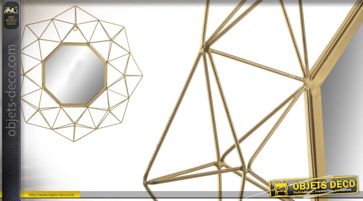 Miroir en métal filaments finitions dorées forme octogonale Ø60