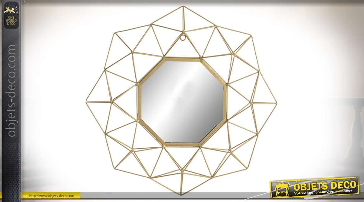 Miroir en métal filaments finitions dorées forme octogonale Ø60