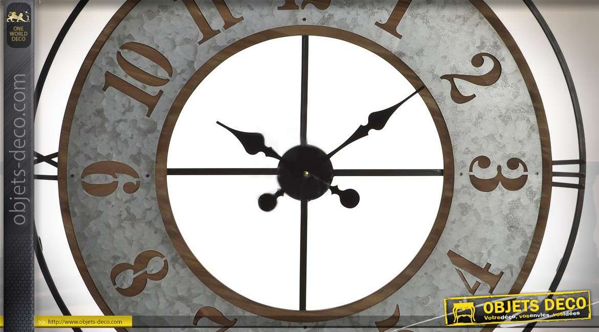 Horloge murale en bois et métal Ø80 - Le temps des vendanges