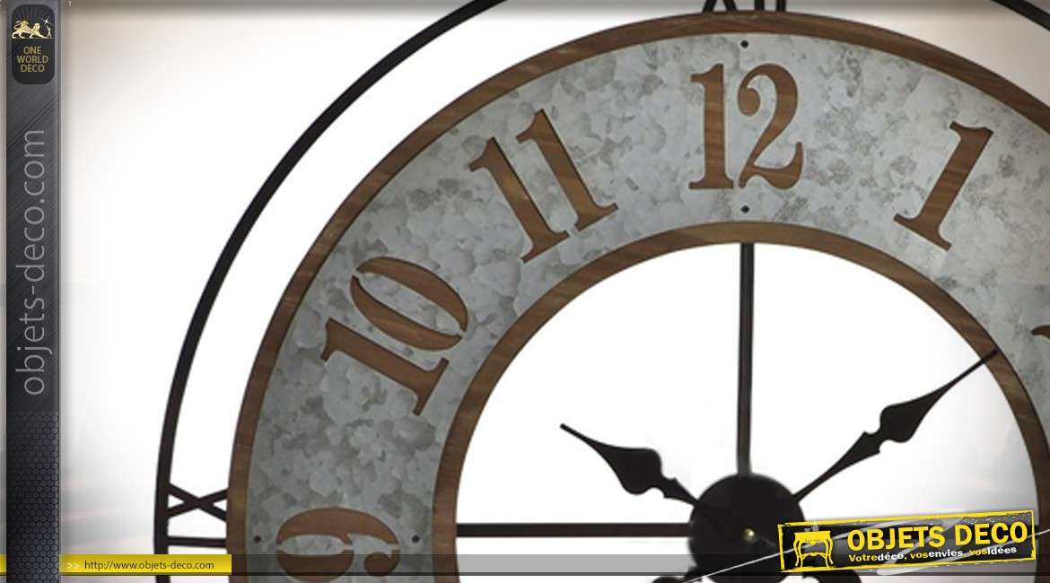 Horloge murale en bois et métal Ø80 - Le temps des vendanges