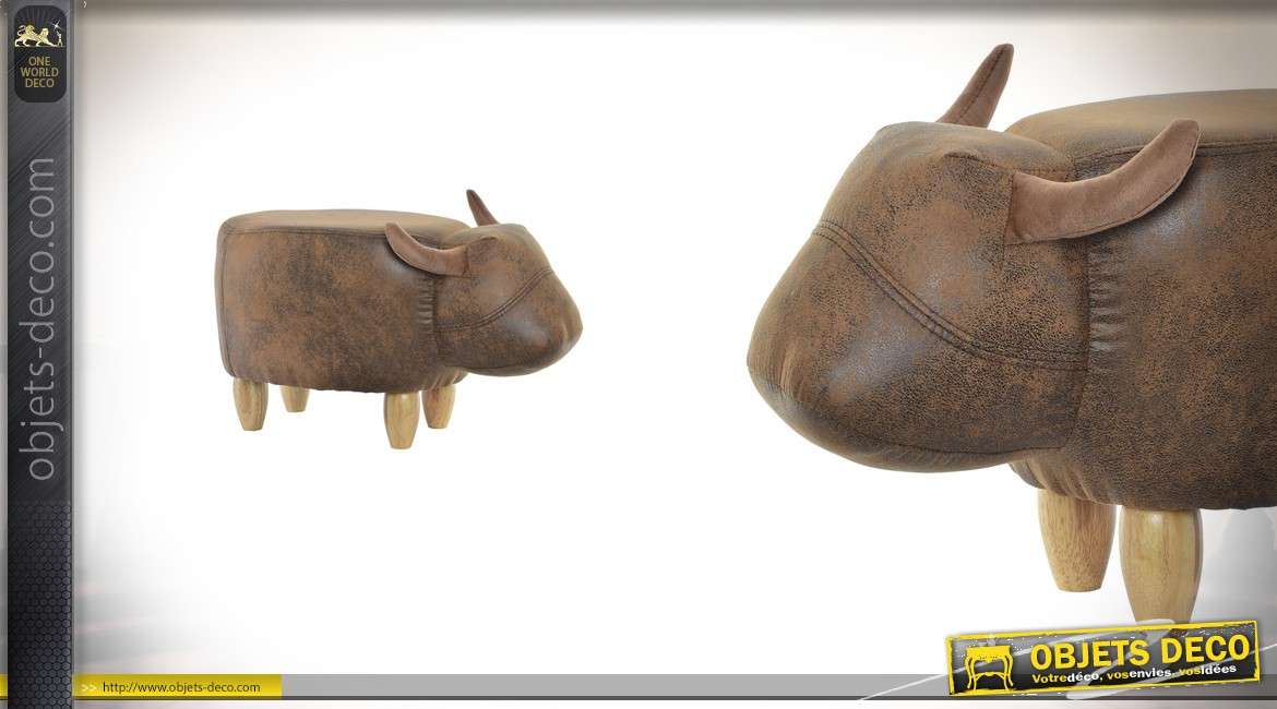 Repose-pieds en bois - Collection Anima'pouf - Le taureau