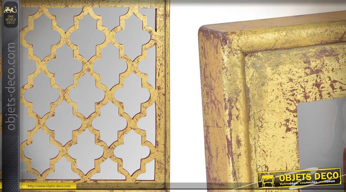 Miroir carré en bois de 61 cm de style vintage finitions dorées