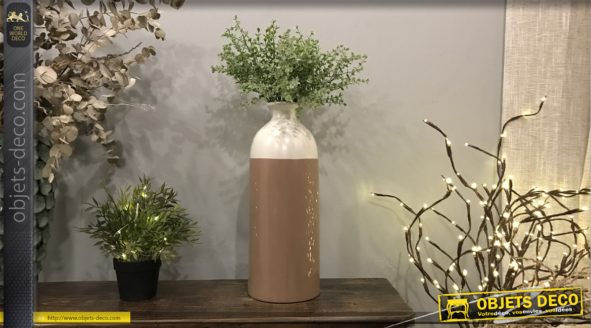 Vase en céramique brillante, couleurs blanc et marron, en forme de bouteille 41 cm