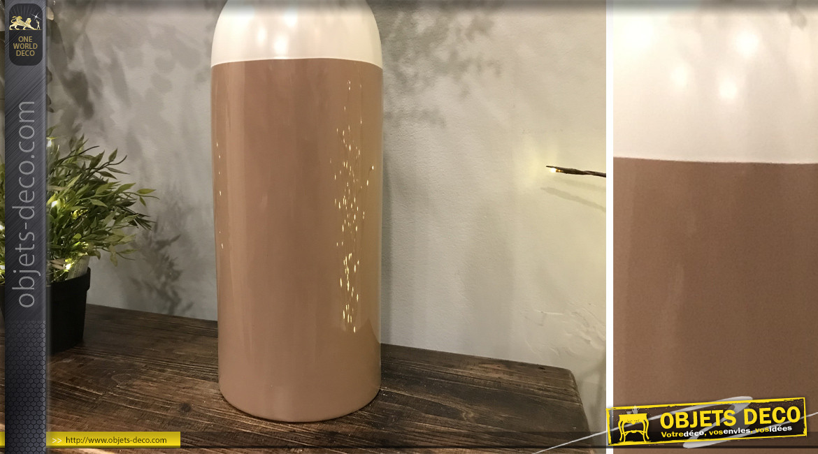 Vase en céramique brillante, couleurs blanc et marron, en forme de bouteille 41 cm