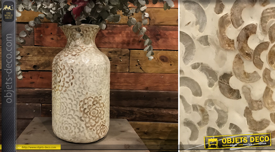 Vase en bambou avec finition blanche et dorée aspect nacré et satiné 45 cm