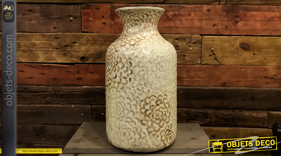 Vase en bambou avec finition blanche et dorée aspect nacré et satiné 45 cm