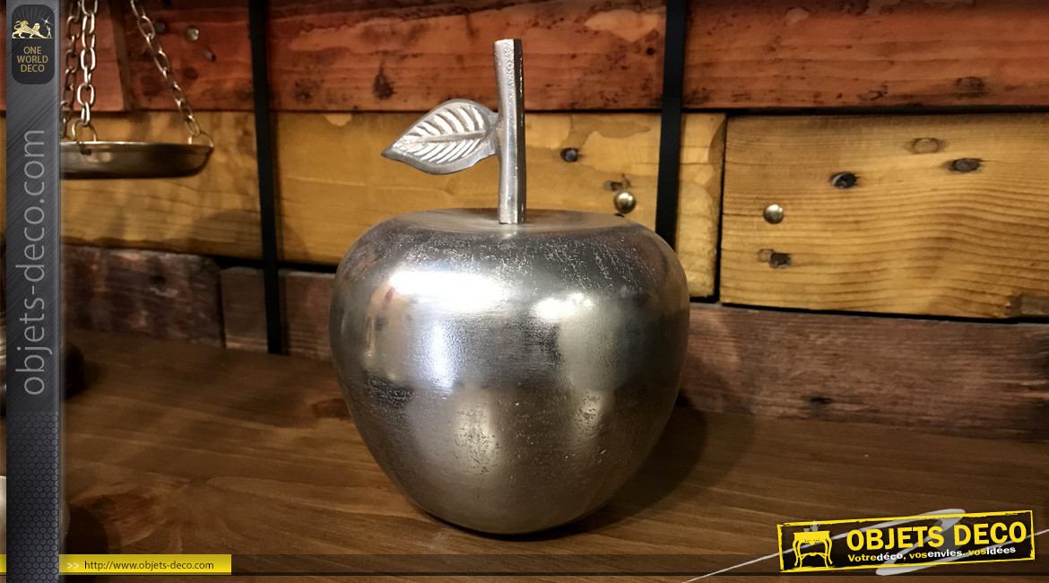 Objet décoratif en aluminium argenté en forme de pomme décorative