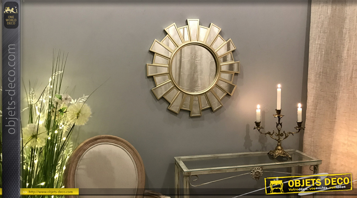 Miroir rond multifacettes de style design finition dorée claire Ø 58 cm