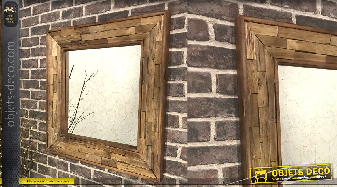 Miroir carré 70 x 70 cm en assemblage de bois recyclé