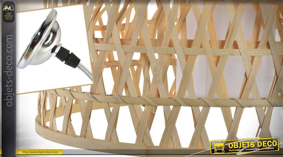 Suspension en bambou tressé de style rétro et exotique Ø 52 cm
