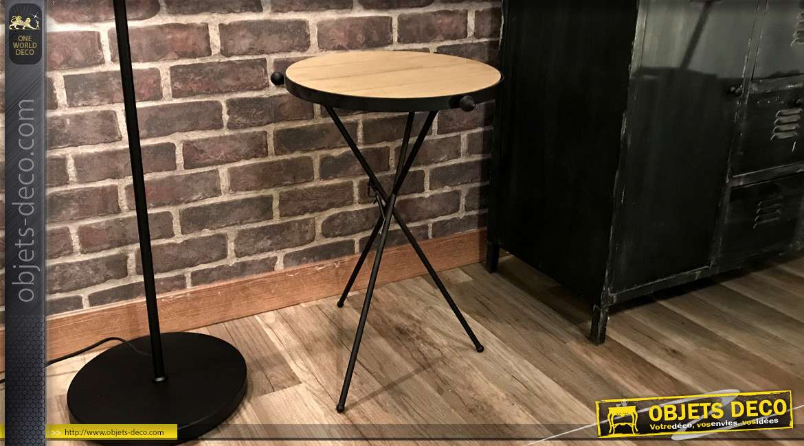 Table ronde bout de canapé en bois et métal style scandinave Ø 37 cm