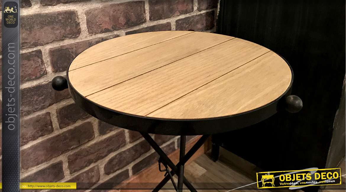 Table ronde bout de canapé en bois et métal style scandinave Ø 37 cm