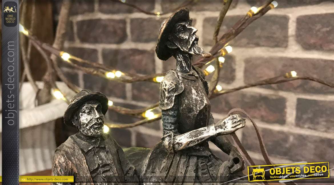 Statuette de Don Quichotte et Sancho Panza, à cheval, imitation bronze ancien