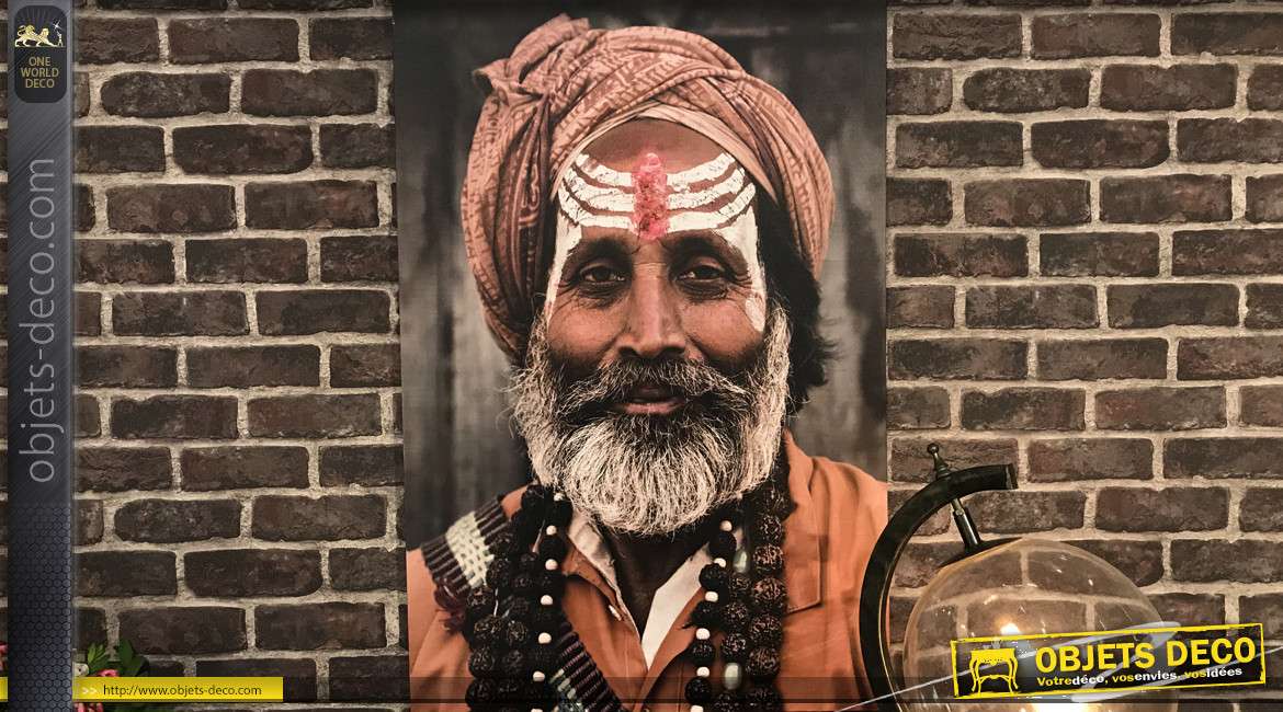 Duo de tableaux sur toile sur le thème de l'Inde : portraits de personnages 90 cm