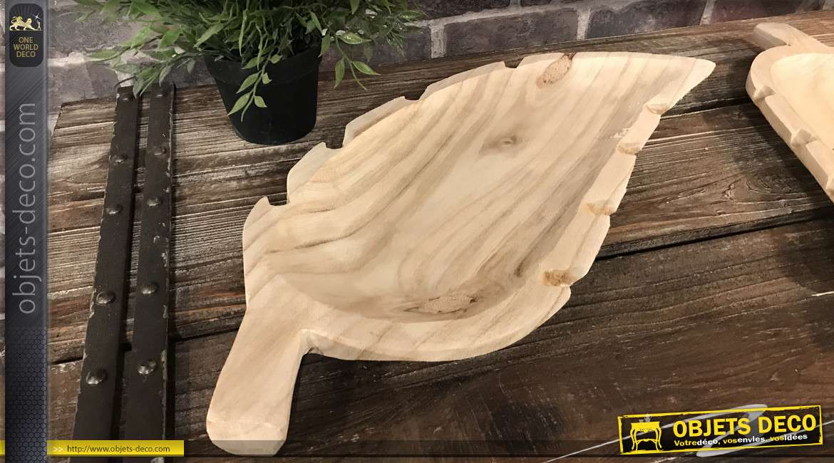 Centre de table en bois sculpté en forme de feuille d'arbre 53 cm