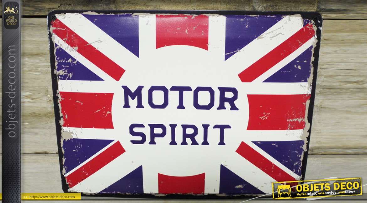Déco murale vintage en métal Motor Spirit drapeau anglais 40 x 30 cm