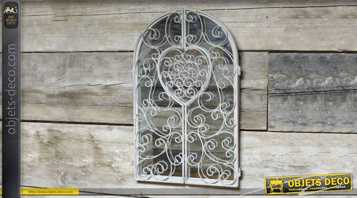 Miroir-fenêtre en métal style fer forgé gris clair 50 cm
