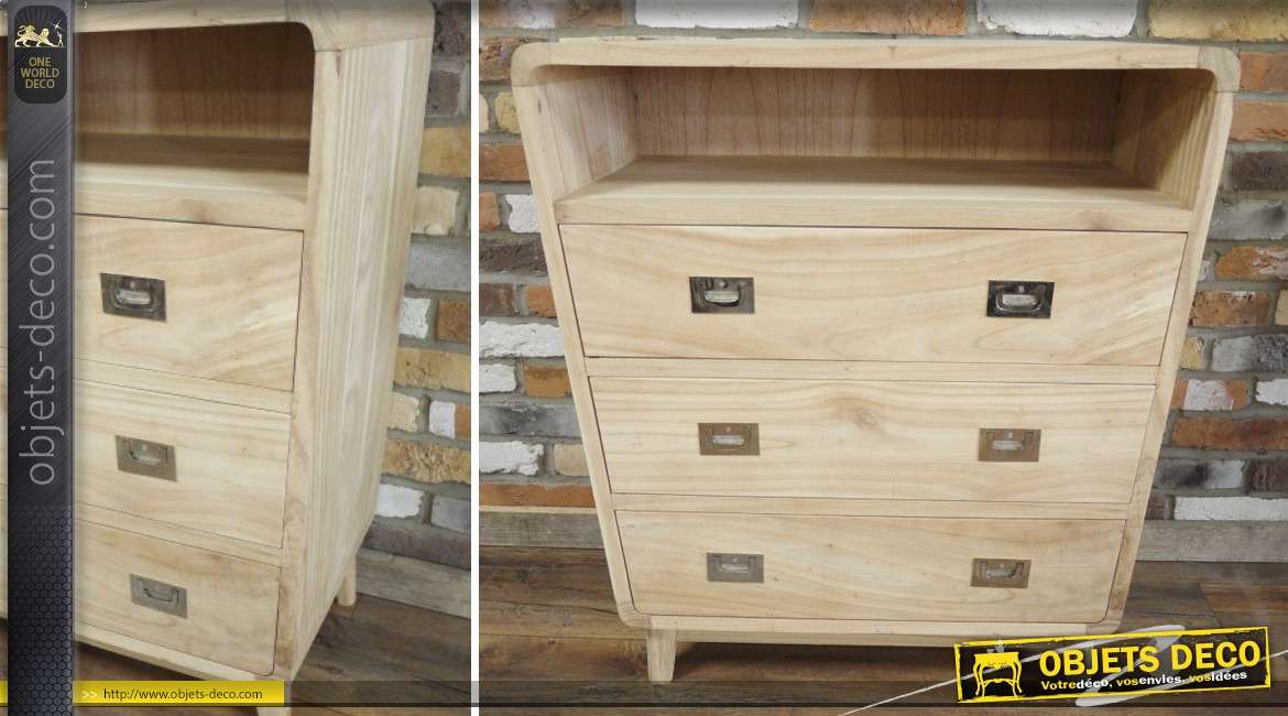 Commode à 3 tiroirs en bois naturel clair style vintage