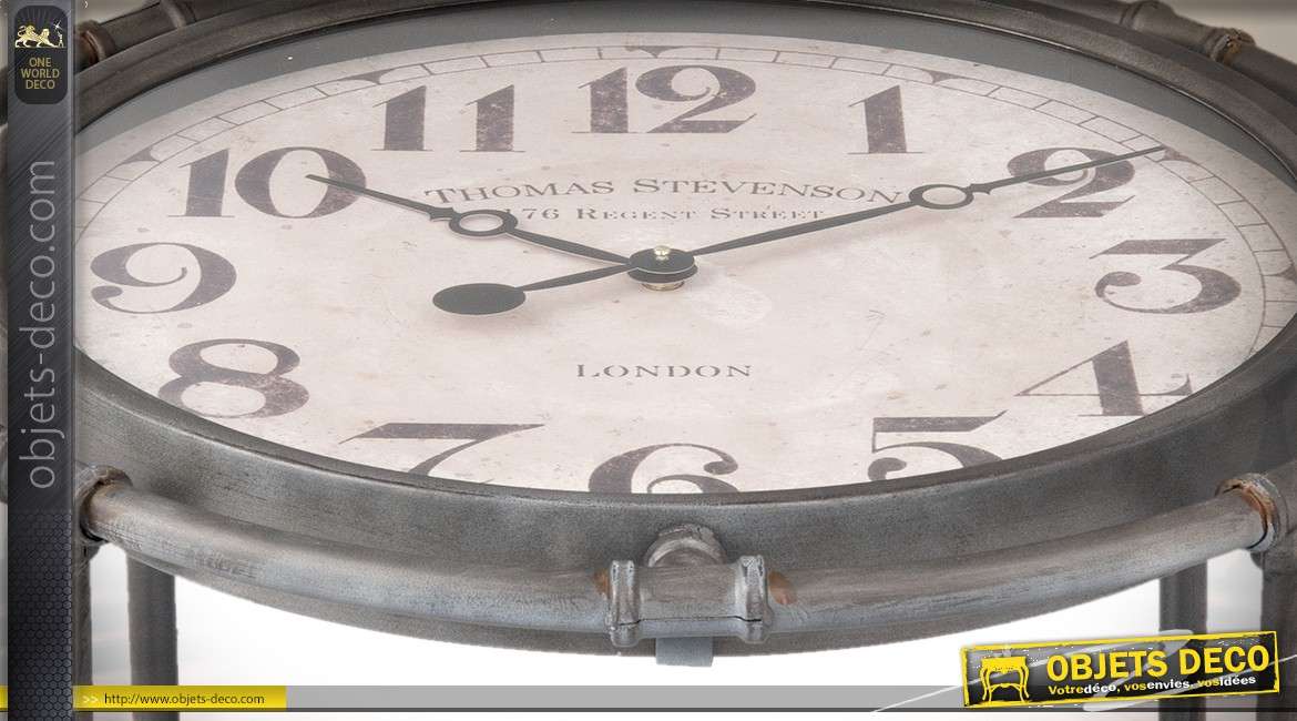 Table basse horloge vintage ronde à double plateaux style rétro Ø 60 cm