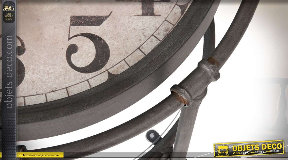Table basse horloge vintage ronde à double plateaux style rétro Ø 60 cm
