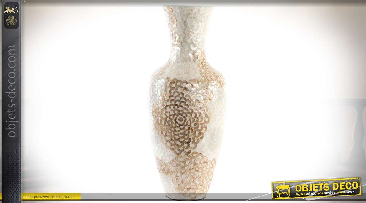 Vase décoratif en bambou avec finition nacrée et dorée chic 60 cm