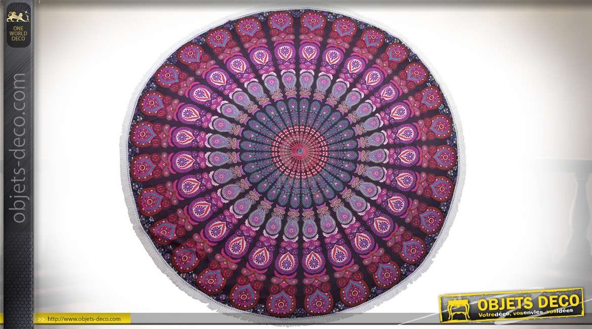 Tapis de table / nappe ronde en coton tissé à motifs mandalas Ø 190 cm