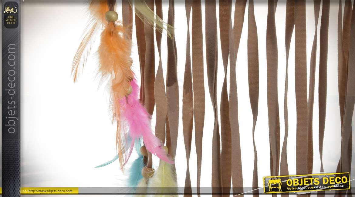 Attrape-rêves amérindien en coton tressé et plumes multicolores 100 cm