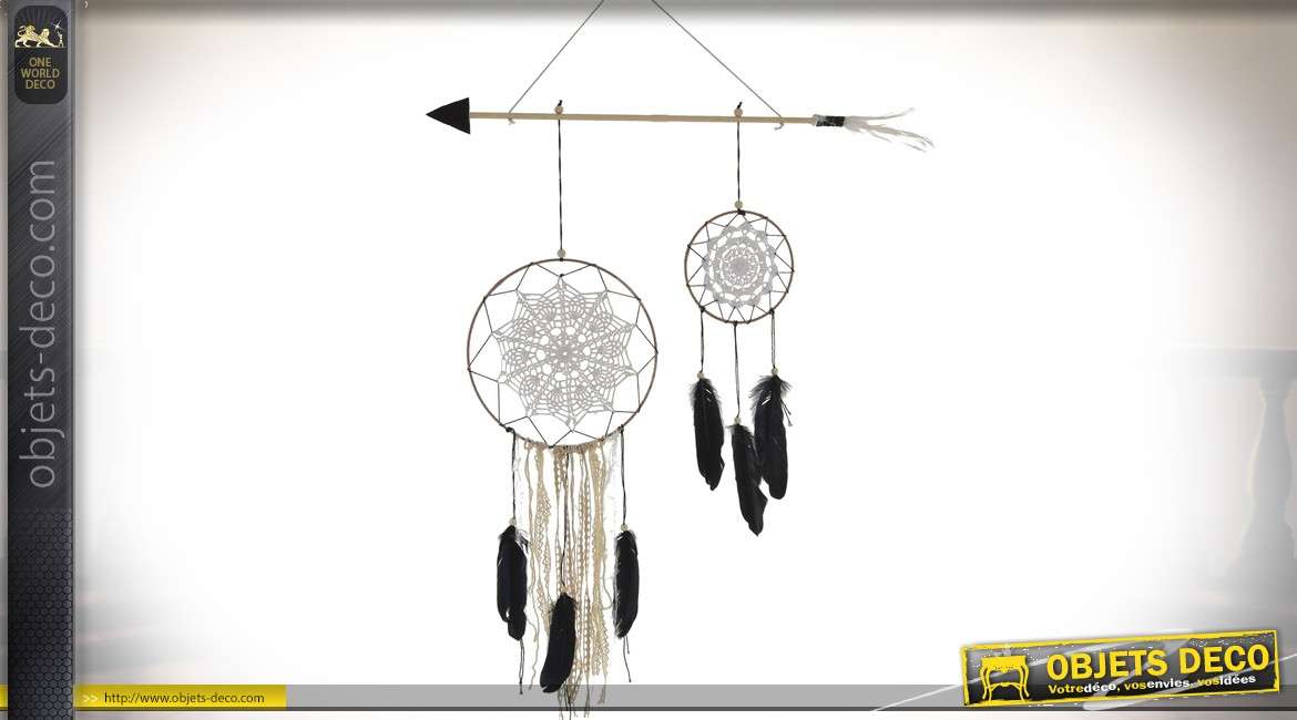Attrape-rêves amérindien en bois et coton avec flèche indienne 100 cm