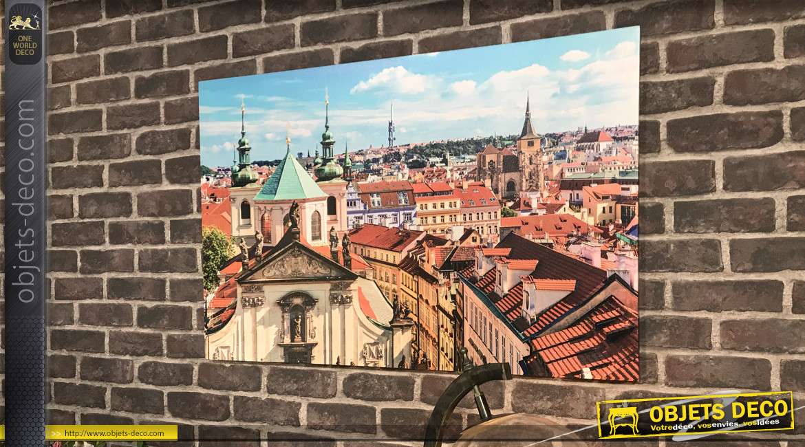 Grande toile 90 x 60 sur cadre bois : vue des toits de Prague