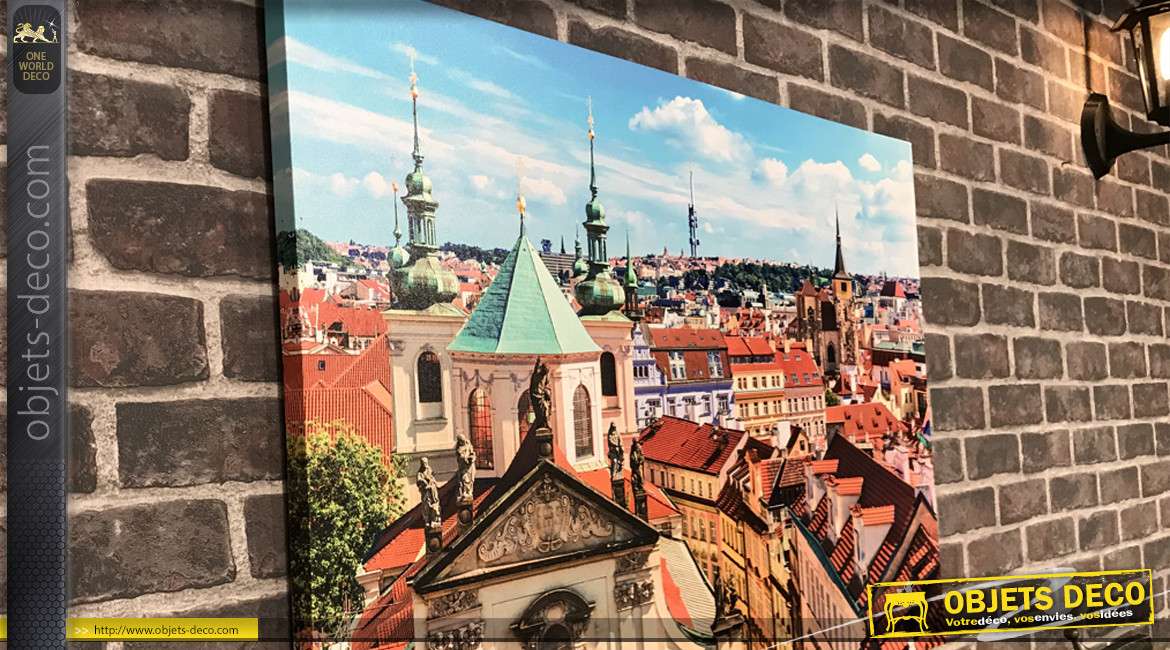 Grande toile 90 x 60 sur cadre bois : vue des toits de Prague
