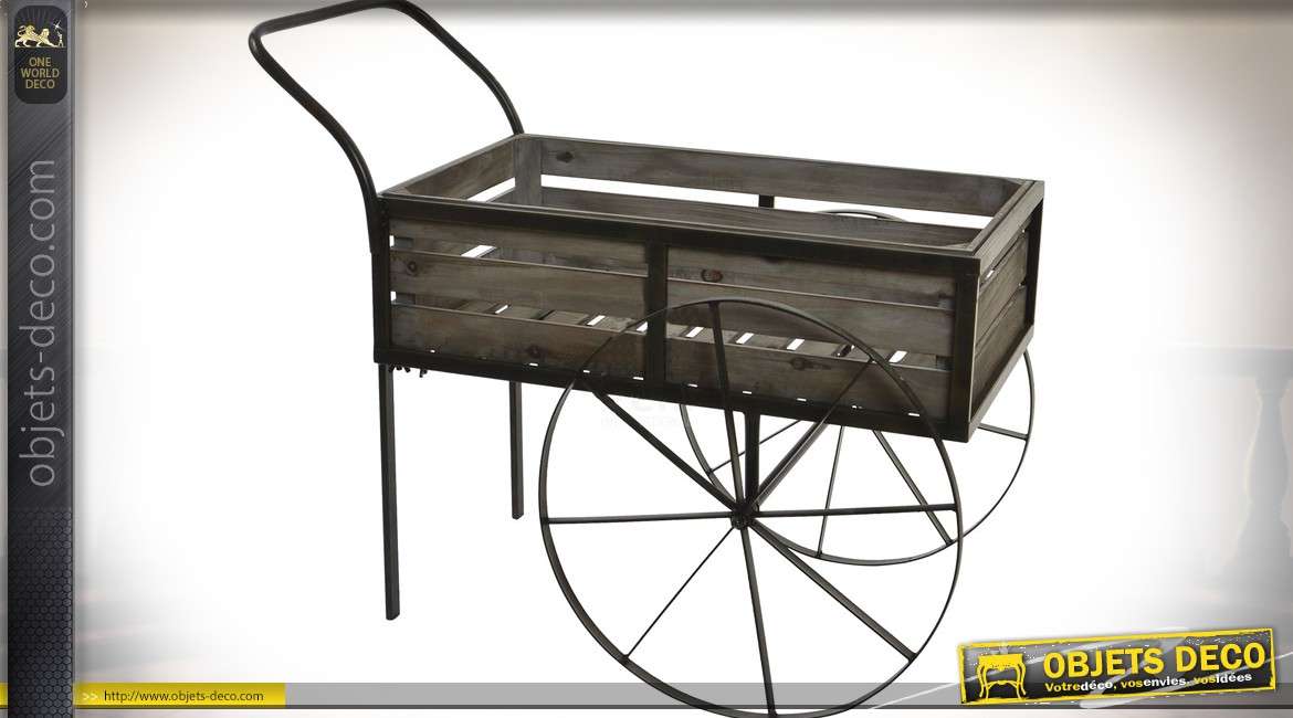 Chariot décoratif de style ancien et rétro en bois et métal 88 cm