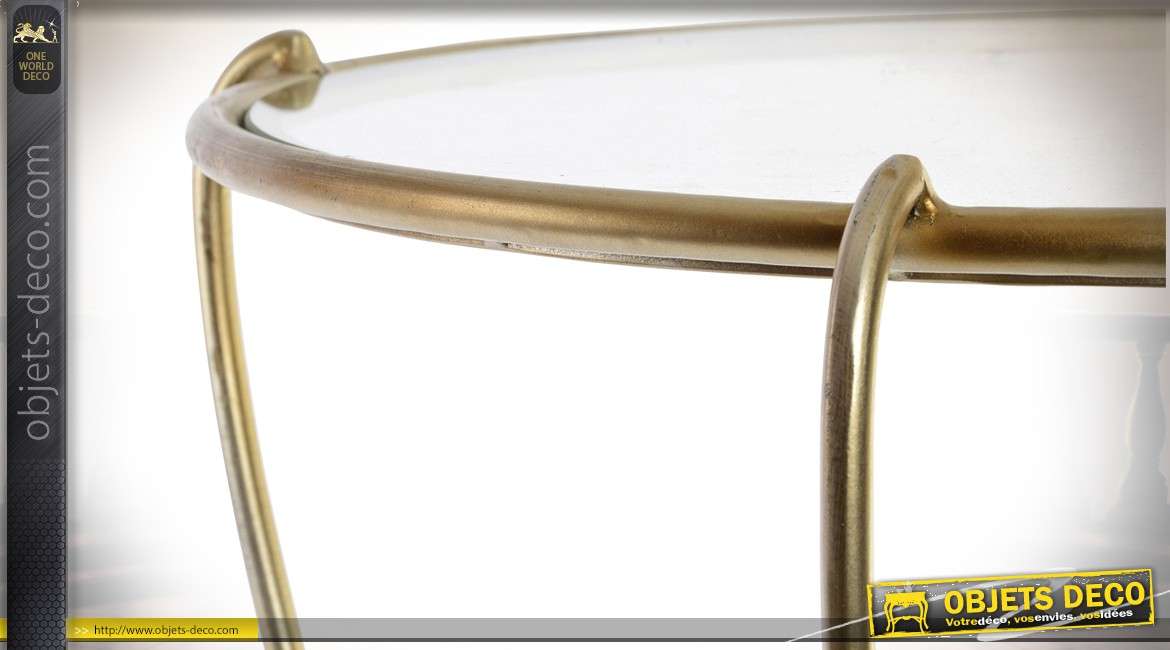 Table basse ronde design en métal doré avec plateau en verre Ø 50 cm