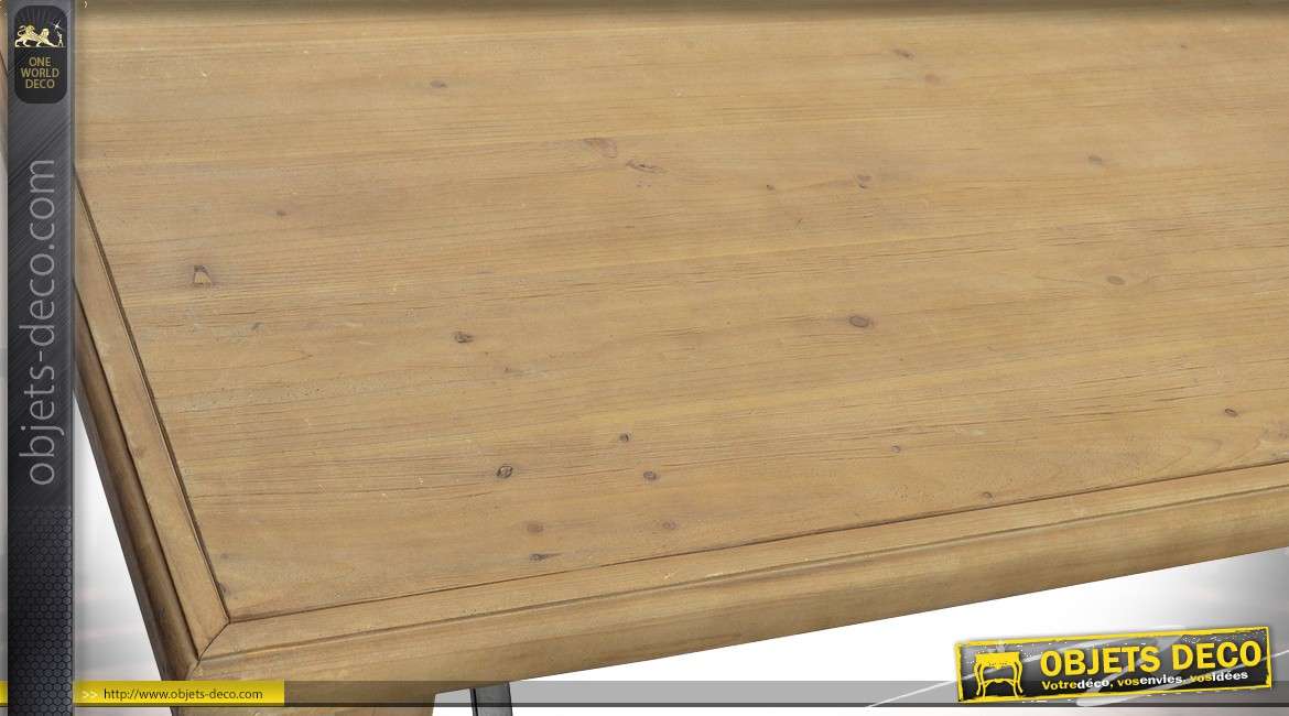 Table de monastère en bois et métal façon fer forgé 180 x 90 cm