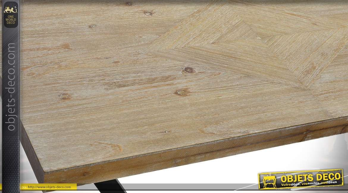 Table basse rustique et design et bois vielli et métal noir mat 120 x 60 cm
