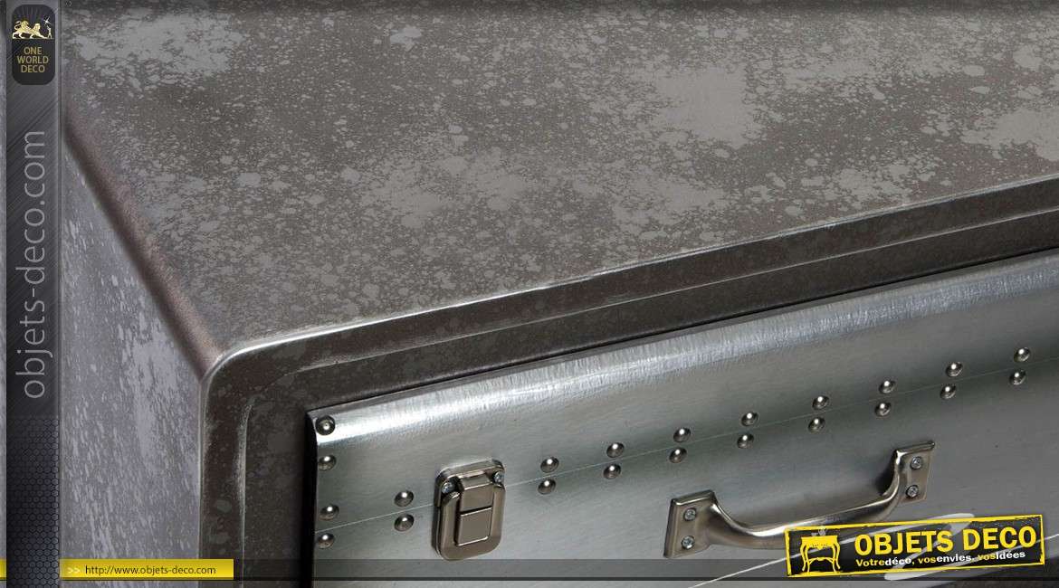 Table de chevet industrielle gris argenté et gris anthracite à deux tiroirs
