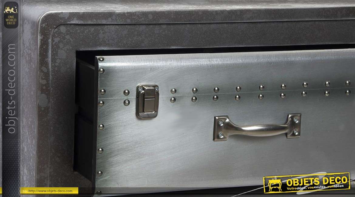 Table de chevet industrielle gris argenté et gris anthracite à deux tiroirs