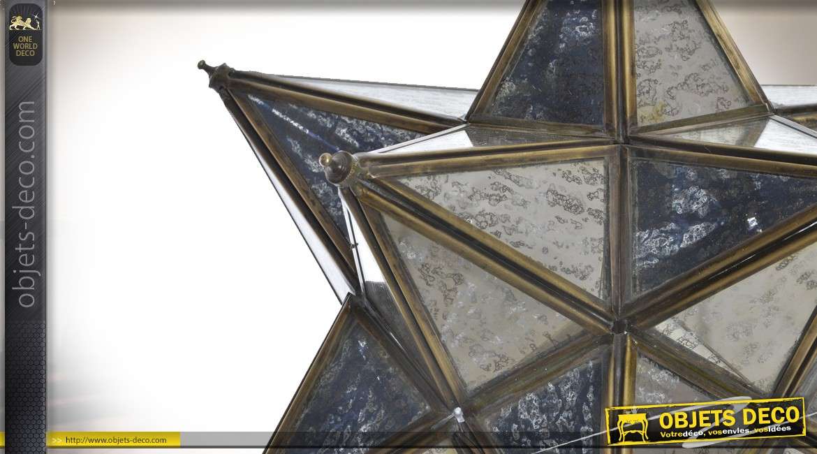 Suspension rétro en métal et verre en forme d'étoile argentée et dorée Ø 26 cm