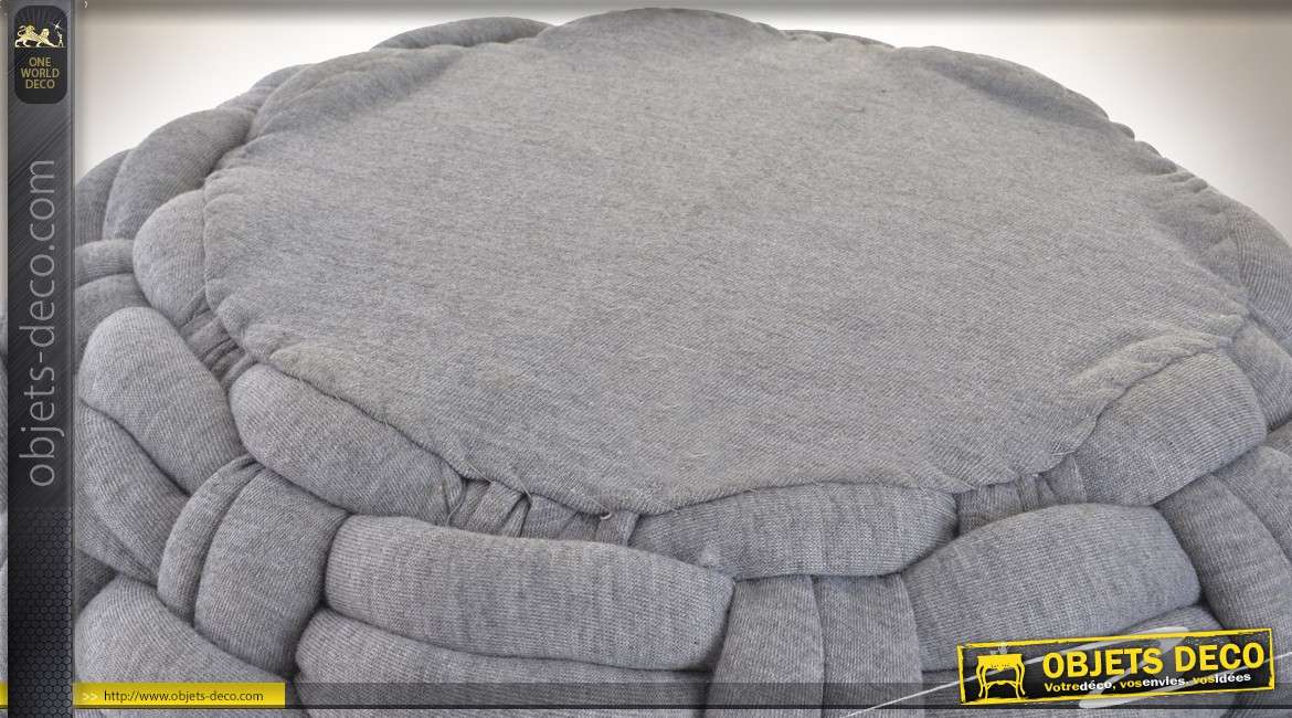 Pouf gris avec habillage tissu polyester effet tressage géant Ø 57 cm