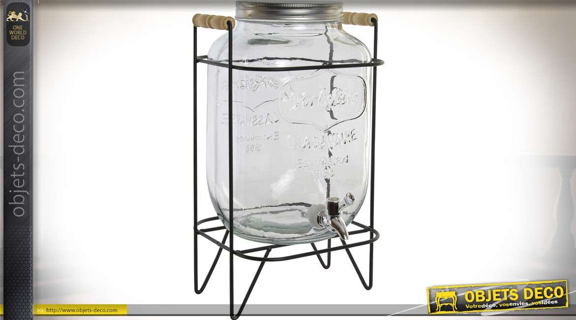 Distributeur de boisson rétro en verre et métal (capacité 8 litres)