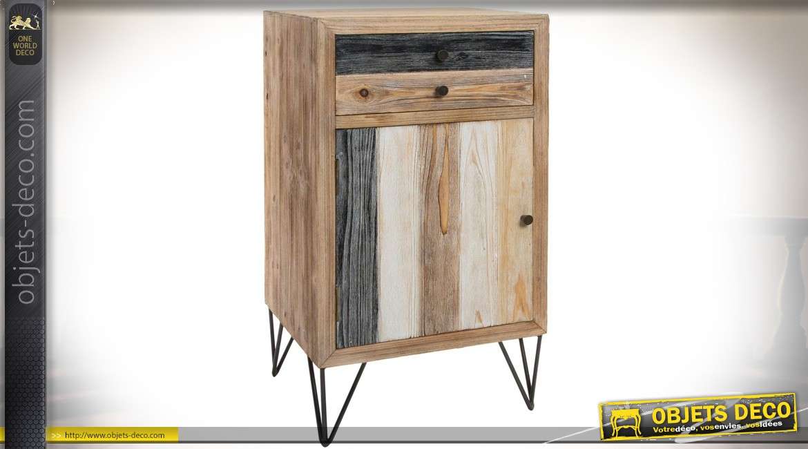 Table de chevet de style industriel bois et métal 1 porte 1 tiroir 78 cm