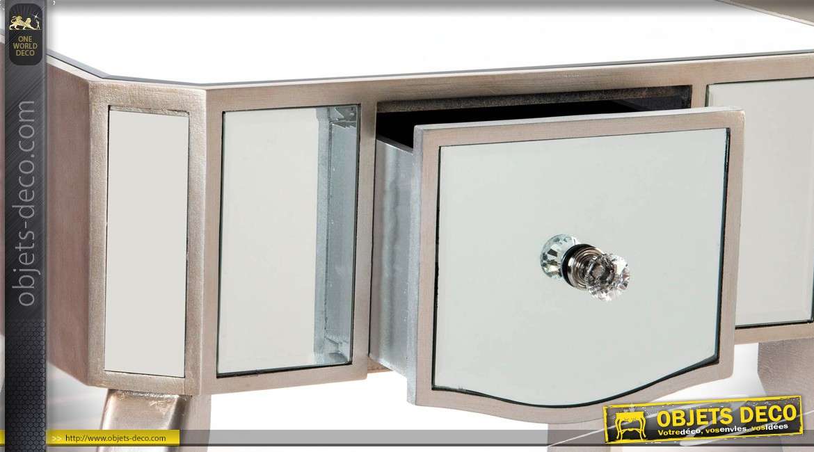 Table de chevet chic patine vermeille et miroirs avec 1 tiroir 78,5 cm
