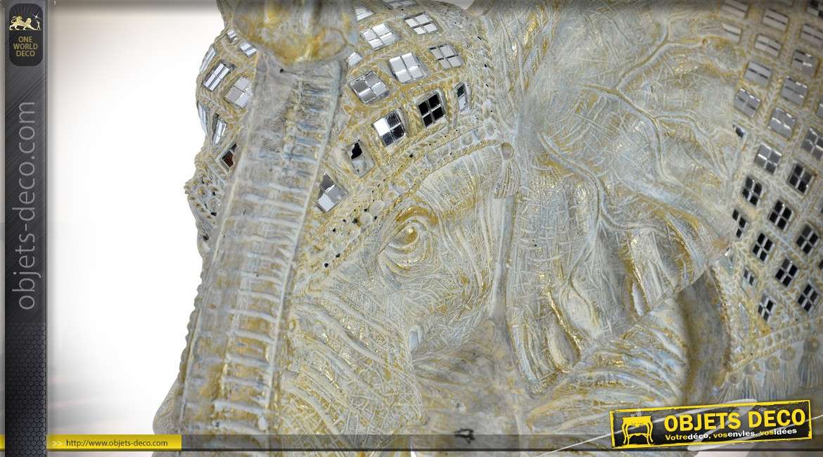 Statuette éléphant effet pierre nacrée et mosaïques de miroirs 50 cm