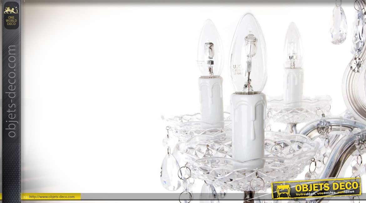 Lustre à pampilles blanc et argent à huit points de lumière style romantique 110 cm