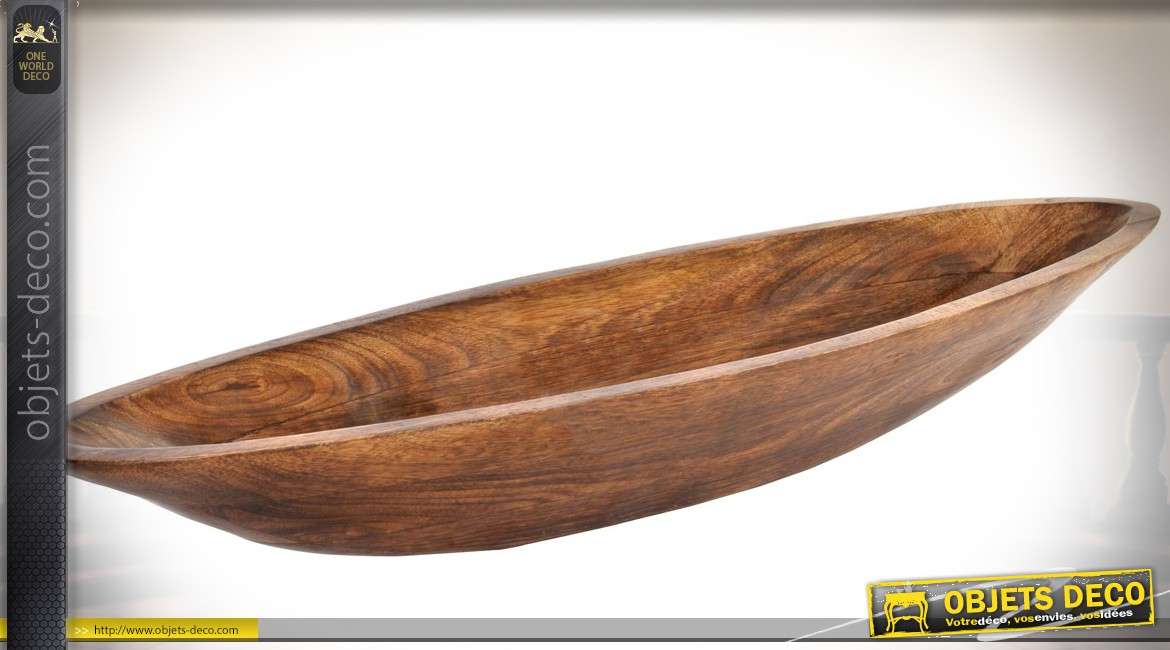 Centre de table en manguier en forme coque de bateau teinte brou de noix 76 cm