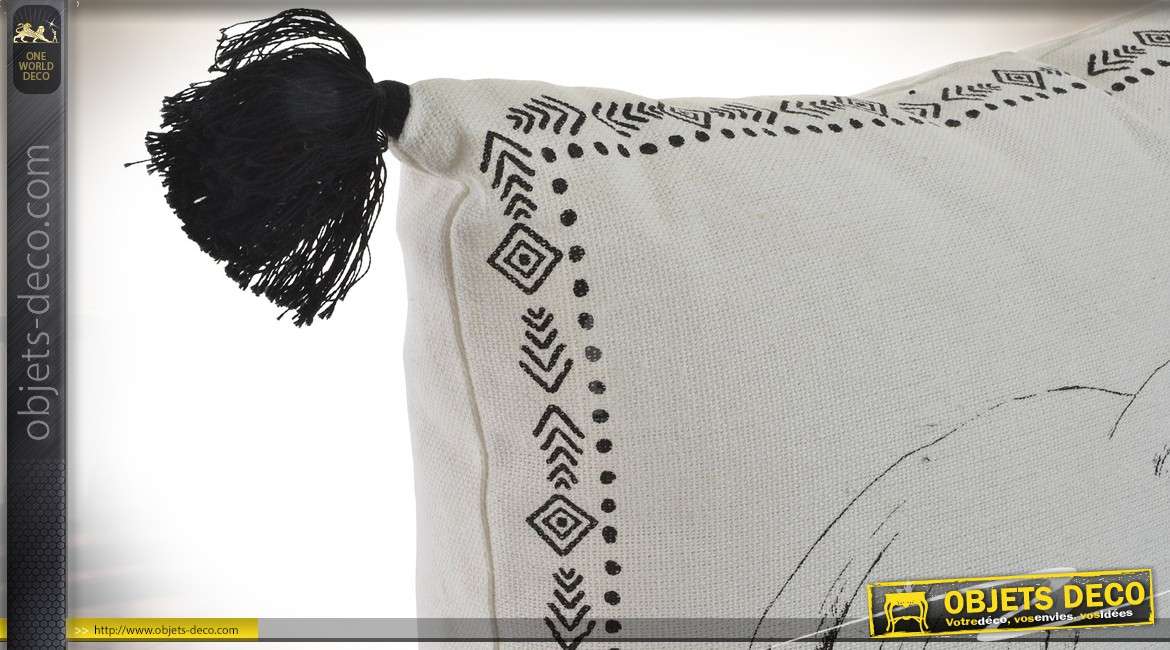Duo de coussins en coton motifs en noir et blanc :  éléphant et rhinocéros 45 x 45 cm