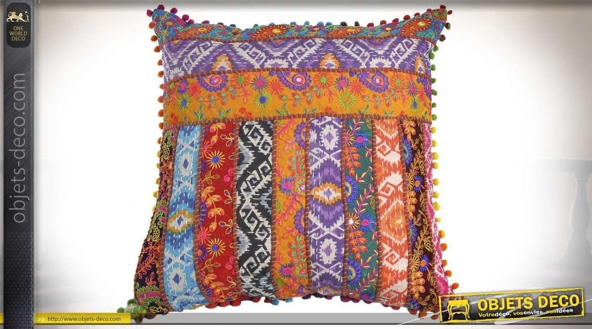 Coussin patchwork 40 x 40 cm style indien multicolore