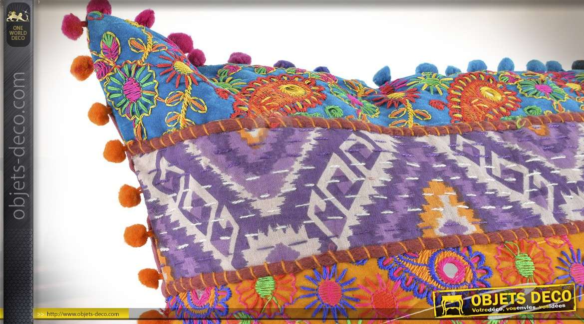 Coussin patchwork 40 x 40 cm style indien multicolore