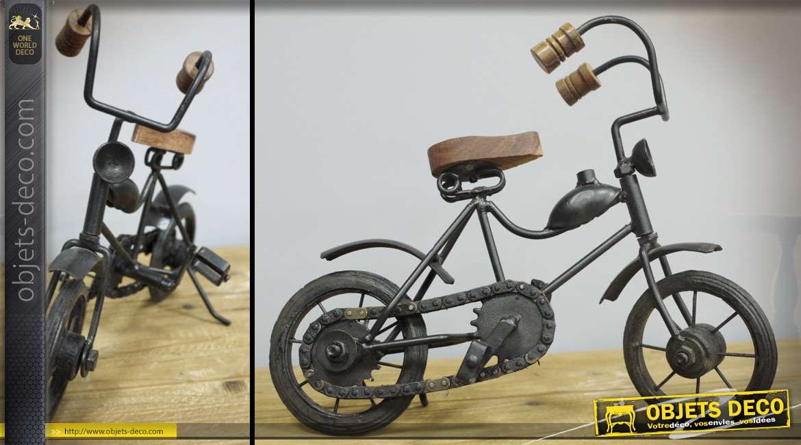 Vélo décoratif rétro en métal et bois style vintage 26 cm