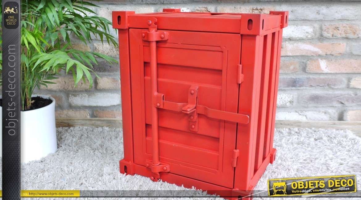Table de chevet en forme de mini container rouge en métal 55 cm